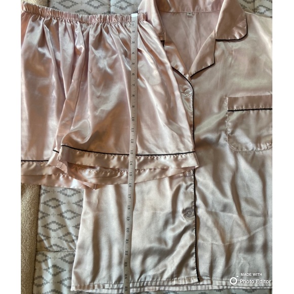 Light Pink Silky Smooth Pajamas with Black Piping, Button Down Top - Picture 8 of 8